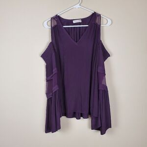 Ramy Brook Purple Faretta Vneck Cold Shoulder Blouse Size Small